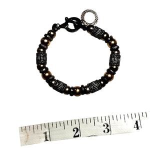 HEAVY 36g Solid Sterling Silver Beaded Bracelet 925 Toggle Clasp Artisan